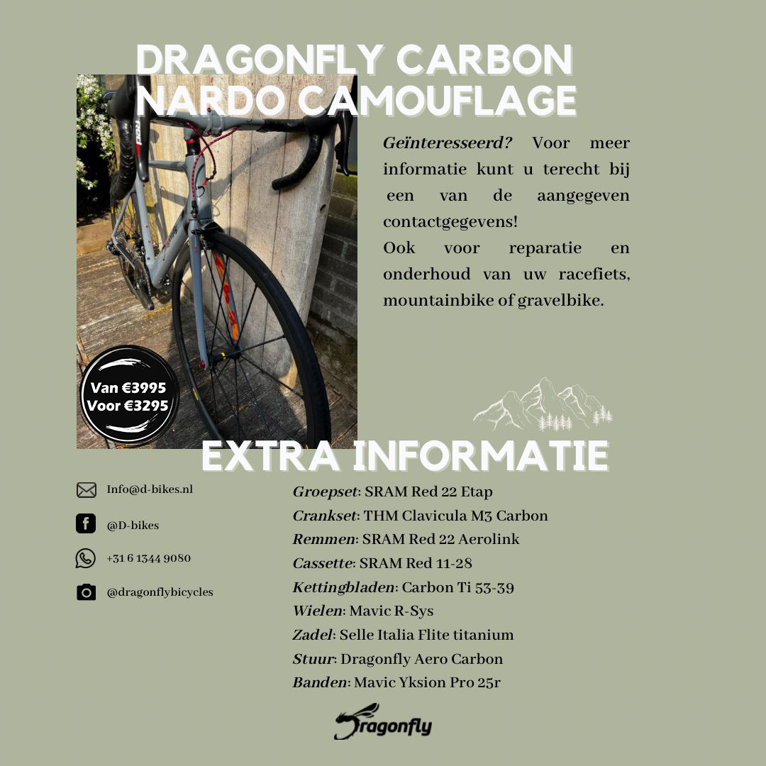 Dragonfly carbon nardo camaflauge fiets bij D-bikes.nl en wat extra informatie over onderstaande fiets